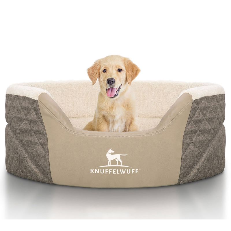 Knuffelwuff Orthopädisches Hundebett Lena aus Velours und Kunstleder