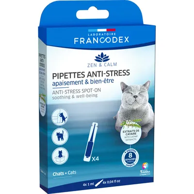 4 Pipettes anti-stress apaisant et bien-être pour chats 4 Pipettes anti-stress apaisant et bien-être pour chats