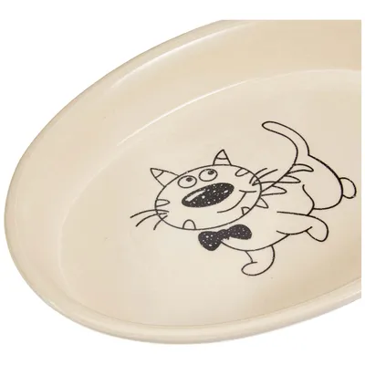 Nobby Bol Ovale en céramique pour Chat Crème/Beige 17 x 11 x 2,5 cm