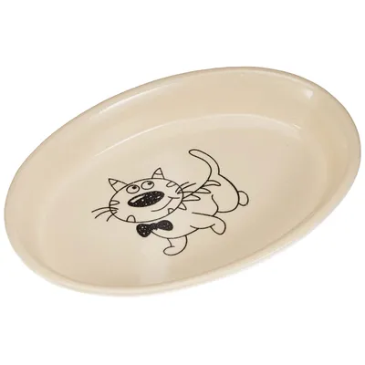 Nobby Bol Ovale en céramique pour Chat Crème/Beige 17 x 11 x 2,5 cm
