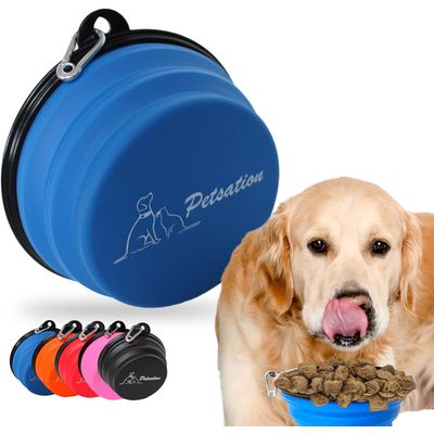 Bol Pliable pour Chiens et Chats - Compact, Silicone Durable, Voyage. Bleu 2x1000ml