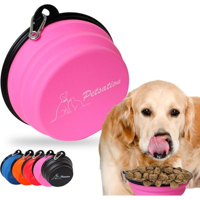 Bol Pliable pour Chiens et Chats - Compact, Silicone Durable, Voyage. Rosé 2000ml