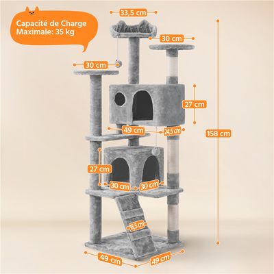 Arbre à Chat Avec 2 Niches 3 Plateformes 2 Boules Hauteur 158cm