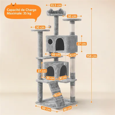 Arbre à Chat Avec 2 Niches 3 Plateformes 2 Boules Hauteur 158cm