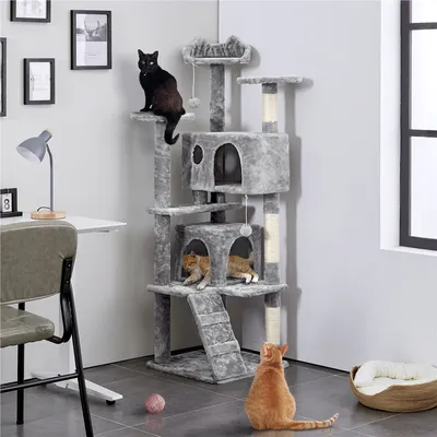 Arbre à Chat Avec 2 Niches 3 Plateformes 2 Boules Hauteur 158cm