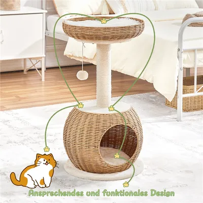 Kratzbaum Katzenmöbel mit Katzenkorb Hängender Plüschball und Liegemulde