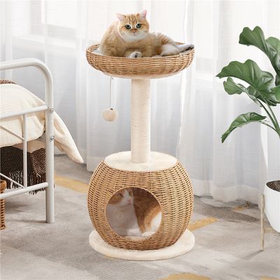 Kratzbaum Katzenmöbel mit Katzenkorb Hängender Plüschball und Liegemulde