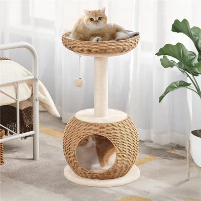 Kratzbaum Katzenmöbel mit Katzenkorb Hängender Plüschball und Liegemulde