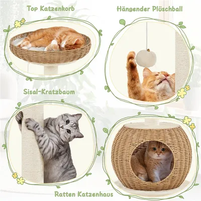 Kratzbaum Katzenmöbel mit Katzenkorb Hängender Plüschball und Liegemulde