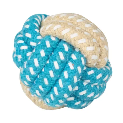 Doogy Balle Corde bleu et beige : 5 cm Doogy Balle Corde bleu et beige : 5 cm