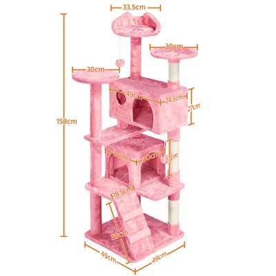 Arbre à Chat Avec 2 Niches 3 Plateformes 2 Boules Sisal Rose