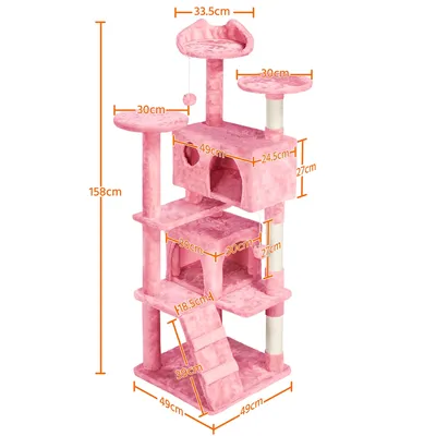 Arbre à Chat Avec 2 Niches 3 Plateformes 2 Boules Sisal Rose
