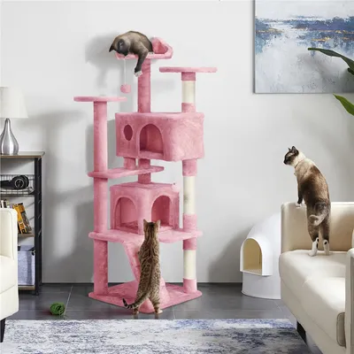 Arbre à Chat Avec 2 Niches 3 Plateformes 2 Boules Sisal Rose