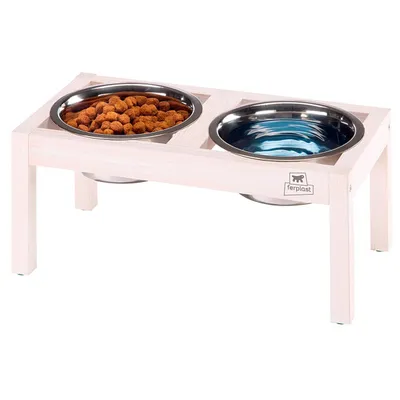 Ferplast Porte-gamelles en bois avec gamelles en acier DESCO WOOD