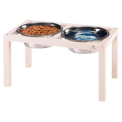 Ferplast Napfhalter aus Holz mit Edelstahlnäpfen für Hunde DESCO WOOD