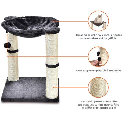Arbre à chat en forme de tour avec abri, lit hamac et griffoir