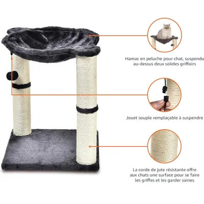 Arbre à chat en forme de tour avec abri, lit hamac et griffoir