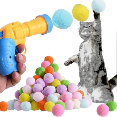MCBOSON Pistolet jouet interactif pour chat  + 50 balles colorées