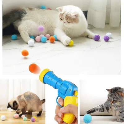 MCBOSON Pistolet jouet interactif pour chat  + 50 balles colorées