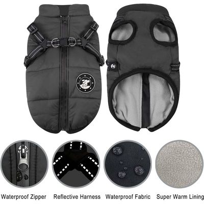 MCBOSON Wasserdichter Winterhundemantel mit Geschirr