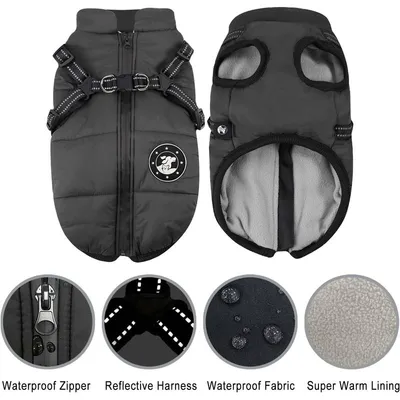 MCBOSON Wasserdichter Winterhundemantel mit Geschirr