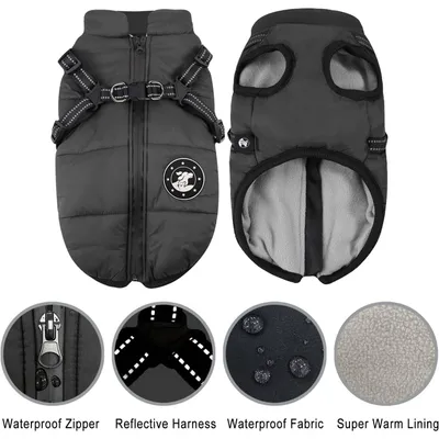 MCBOSON Abrigo impermeable de invierno para perros con arnés. MCBOSON Abrigo impermeable de invierno para perros con arnés.