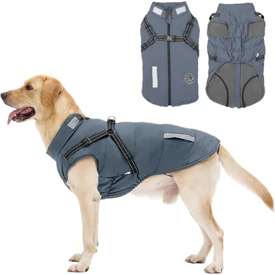 MCBOSON Wintermantel mit integriertem Geschirr, reflektierende Hundejacke