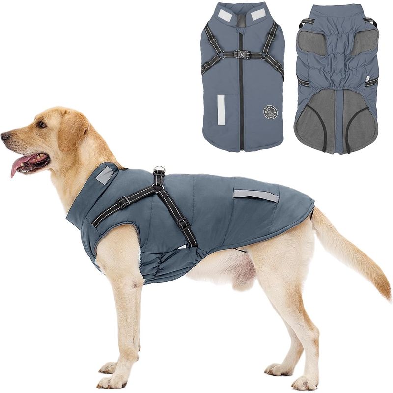MCBOSON Wintermantel mit integriertem Geschirr, reflektierende Hundejacke