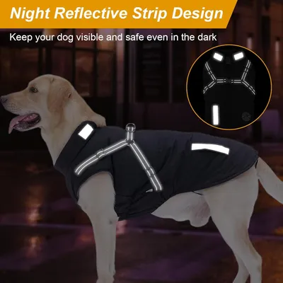 MCBOSON Abrigo de invierno con arnés integrado, chaqueta reflectante perros