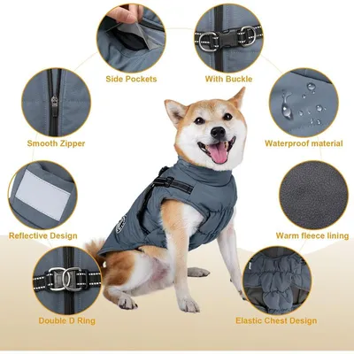 MCBOSON Wintermantel mit integriertem Geschirr, reflektierende Hundejacke