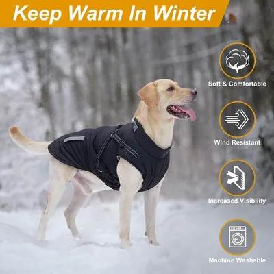 MCBOSON Wintermantel mit integriertem Geschirr, reflektierende Hundejacke