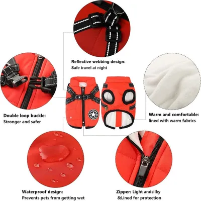 2-in-1 wasserdichter Wintermantel für Hunde mit Geschirr 2-in-1 wasserdichter Wintermantel für Hunde mit Geschirr