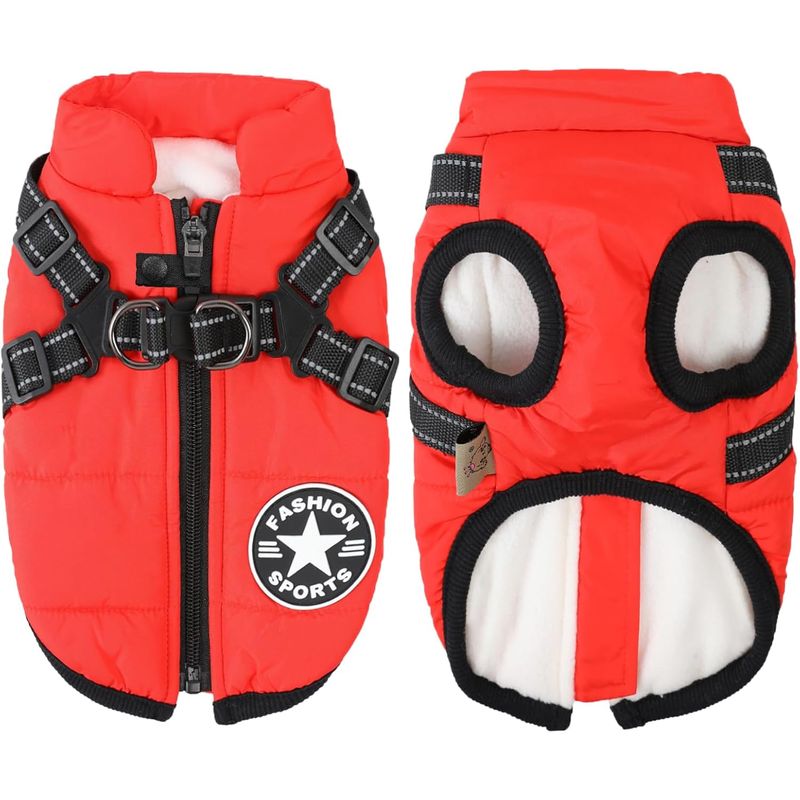 2-in-1 wasserdichter Wintermantel für Hunde mit Geschirr