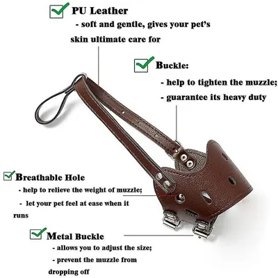 MCBOSON Muselière réglable en cuir souple marron pour chien