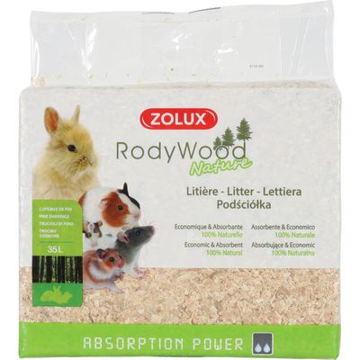 Litière rodywood nature 35 litres pour rongeur poids 1.862 kg.