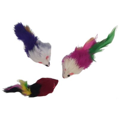 3 souris à plume  multi couleur jouet pour chat