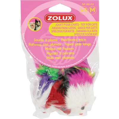 zolux - 3 souris à plume  multi couleur jouet pour chat