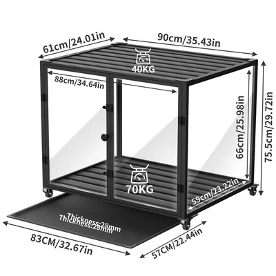 Cage Chien Transparent caisse pour Animaux à Roulette avec 2 Porte