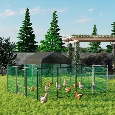 Enclos Poulailler 10 m² 4×3×1.5 M Parc Nylon avec Bâche Enclos Poules