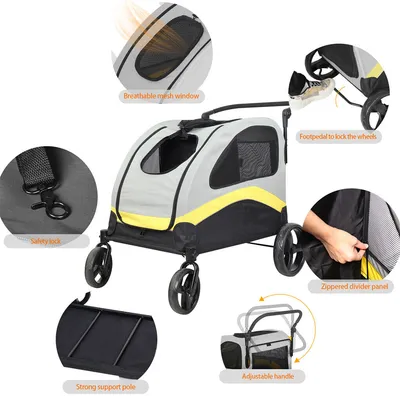 BINGOPAW Poussette Chien Pliable Chariot  avec séparateur amovible