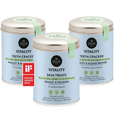 PUJA Vitality Skin friandises saines pour chiens pour un pelage brillant PUJA Vitality Skin friandises saines pour chiens pour un pelage brillant