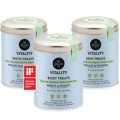 PUJA triple set de friandises saines pour chiens: Body, Teeth et Skin