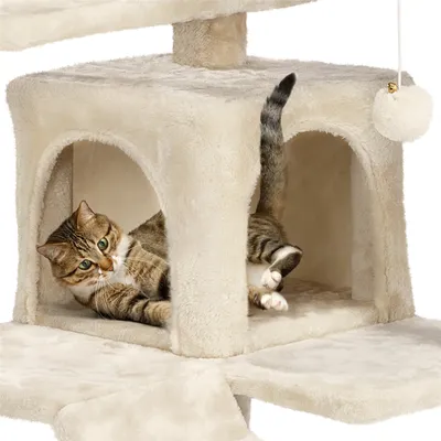 Arbre à Chat Avec 2 Niches Multi-niveaux Hauteur 137cm Idéal Pour 3-4 Chats