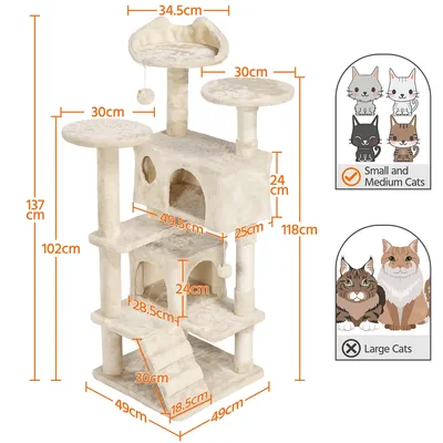Arbre à Chat Avec 2 Niches Multi-niveaux Hauteur 137cm Idéal Pour 3-4 Chats