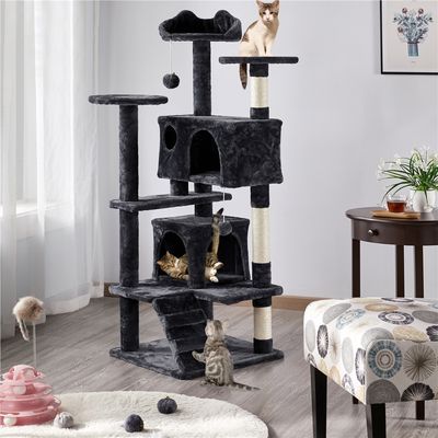 Arbre à Chat Multiniveau Avec Poteaux 137 Cm De Haut Noir