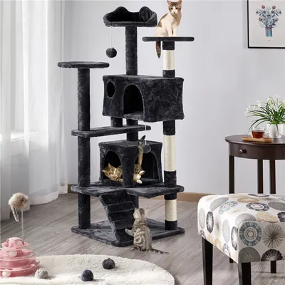 Arbre à Chat Multiniveau Avec Poteaux 137 Cm De Haut Noir