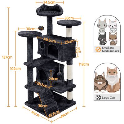 Arbre à Chat Multiniveau Avec Poteaux 137 Cm De Haut Noir