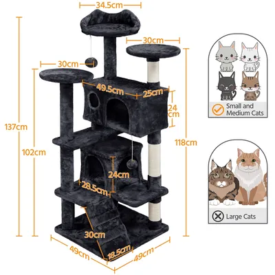 Arbre à Chat Multiniveau Avec Poteaux 137 Cm De Haut Noir