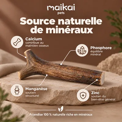 MAIKAI Bois de Cerf pour Chien 100% Naturel - Os à Mâcher - Jouet Résistant