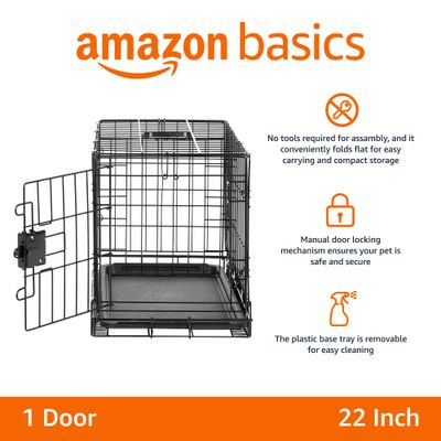Basics Cage pour chien pliable en fil métallique avec plateau, Porte simple